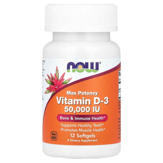 NOW Foods, Vitamin D-3, Max Potency, 50,000 IU, 12 Softgels - Medaid