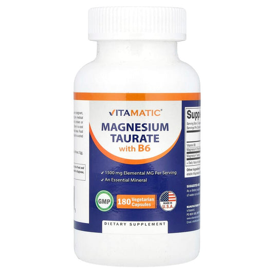 Vitamatic, Magnesium Taurate with B6, 180 Vegetarian Capsules - Medaid