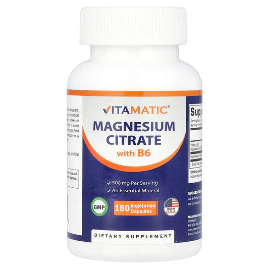 Vitamatic, Magnesium Citrate with B6, 180 Vegetarian Capsules - Medaid
