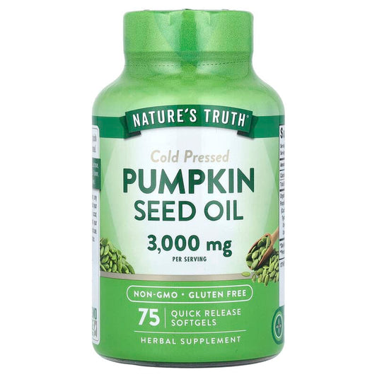 Nature's Truth, Pumpkin Seed Oil, Cold Pressed, 3,000 mg, 75 Quick Release Softgels, (1,000 mg per Softgel) - Medaid