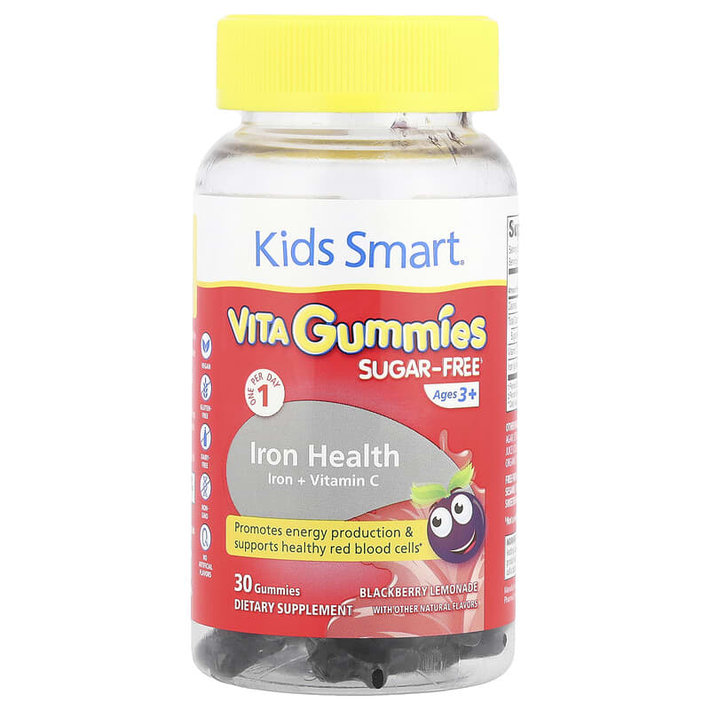 Kids Smart, Kids Smart VITA Gummies, Iron + Vitamin C, Ages 3+, Blackberry Lemonade, 30 Gummies - Medaid