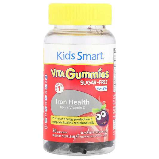 Kids Smart, Kids Smart VITA Gummies, Iron + Vitamin C, Ages 3+, Blackberry Lemonade, 30 Gummies - Medaid