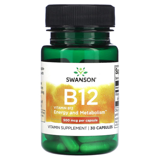 Swanson, Vitamin B12, 500 mcg, 30 Capsules - Medaid
