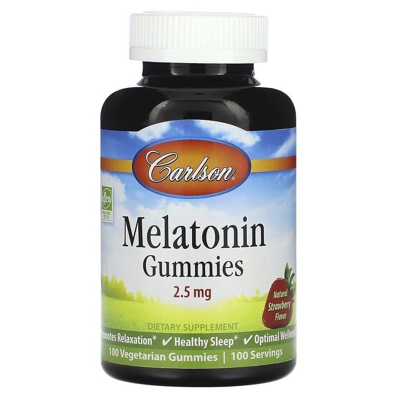 Carlson, Melatonin Gummies, Natural Strawberry, 2.5 mg , 100 Vegetarian Gummies - Medaid