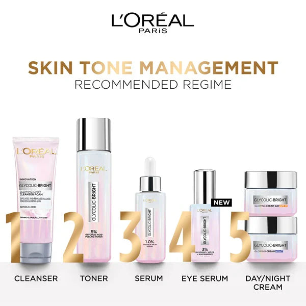 L'Oréal Paris Glycolic [3% Glycolic Acid + Vitamin CG + Niacinamide] Eye Serum for Dark circles, Brighten Eyes 20ml - Medaid