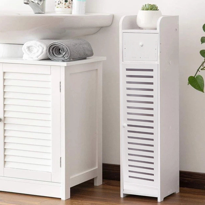 90 CM Multipurpose Waterproof Storage Cabinet with Drawer Free Standing Organizer Cabinets with Door for Bathroom Bedroom Kitchen Hallway White - Medaid