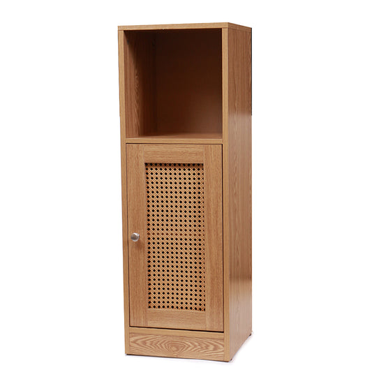 3 Tier Waterproof Wooden and Rattan Storage Cabinet Organizer Slim Design Freestanding Floor Cabinet for Bathroom Bedroom Living Room Kitchen - Medaid