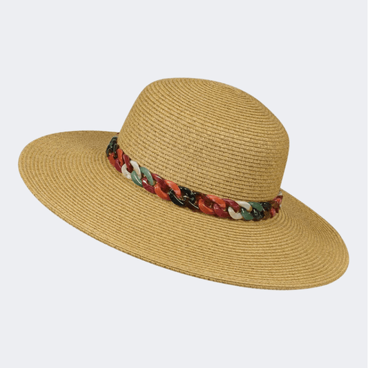 Stamion Floppy Medium With Colorful Chain Women Beach Hat Light Brown - Medaid