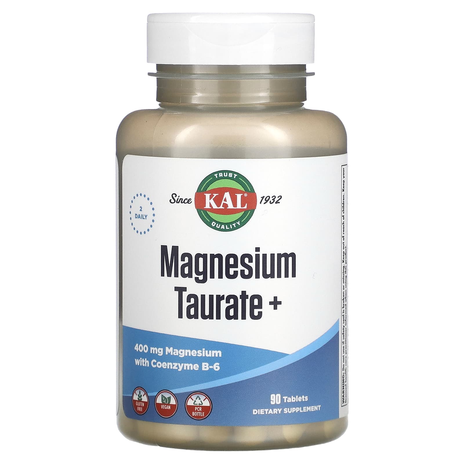 KAL, Magnesium Taurate +, 400 mg, 90 Tablets (200 mg per Tablet) - Medaid