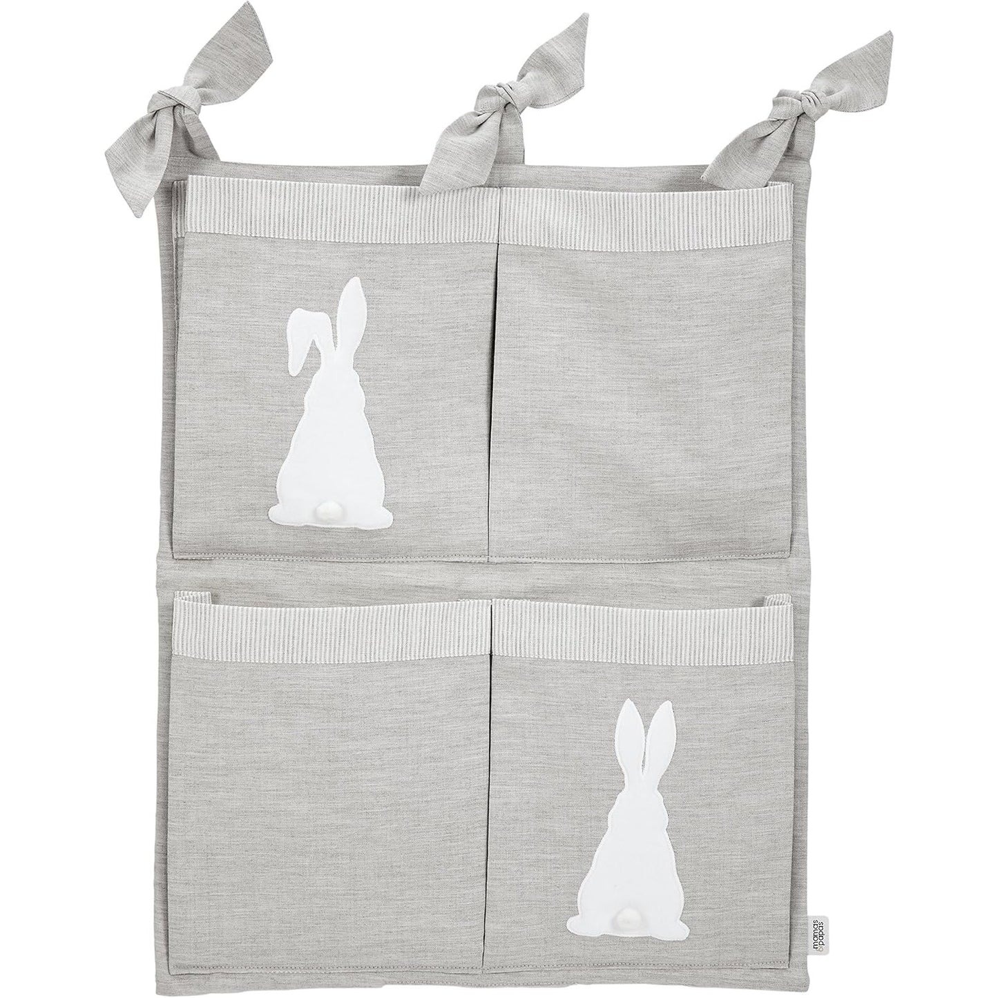 Nursery Organizer, Hanging Storage, Nursery Décor, Bunny Rabbit Design - Grey 4 Pocket - Medaid International