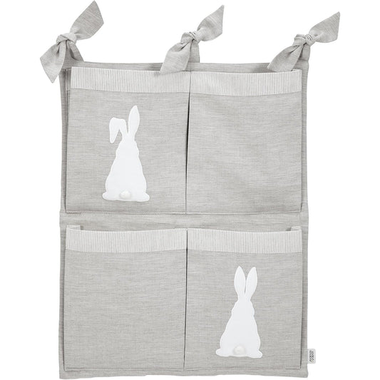 Nursery Organizer, Hanging Storage, Nursery Décor, Bunny Rabbit Design - Grey 4 Pocket - Medaid International