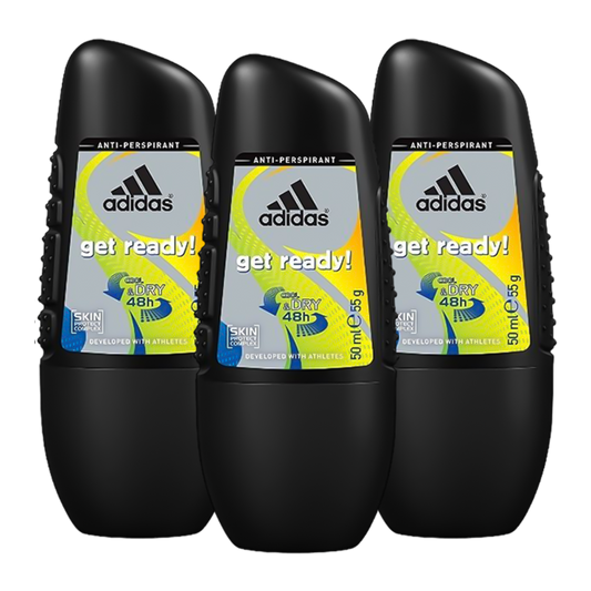 Adidas Get Ready Cool & Dry 48H Anti-Perspirant Roll-On Deodorant For Him - Pack Of 3 - Medaid