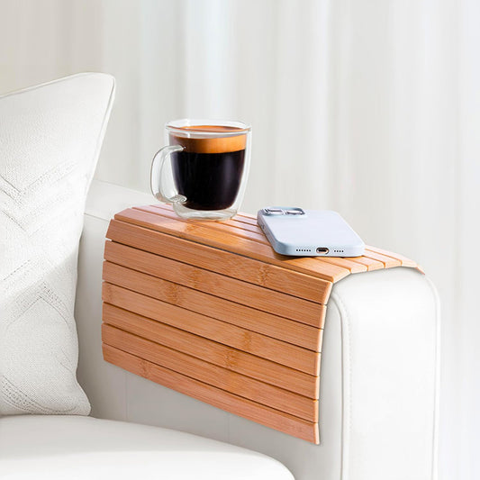 Bamboo Sofa Arm Tray Foldable Couch Protector and Armrest Tray with Non Slip Backing Sofa Tray and Organizer for Drink Snack Phone Laptop - Medaid