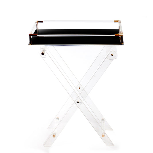 65 CM Clear Folding Plexi Rectangular Tray Table with Black Bottom Portable Side Table for Bedroom Living Room Kitchen Nightstand - Medaid