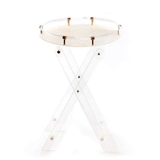63 CM Clear Folding Plexi Round Tray Table Portable Side Table for Bedroom Living Room Kitchen Nightstand - Medaid