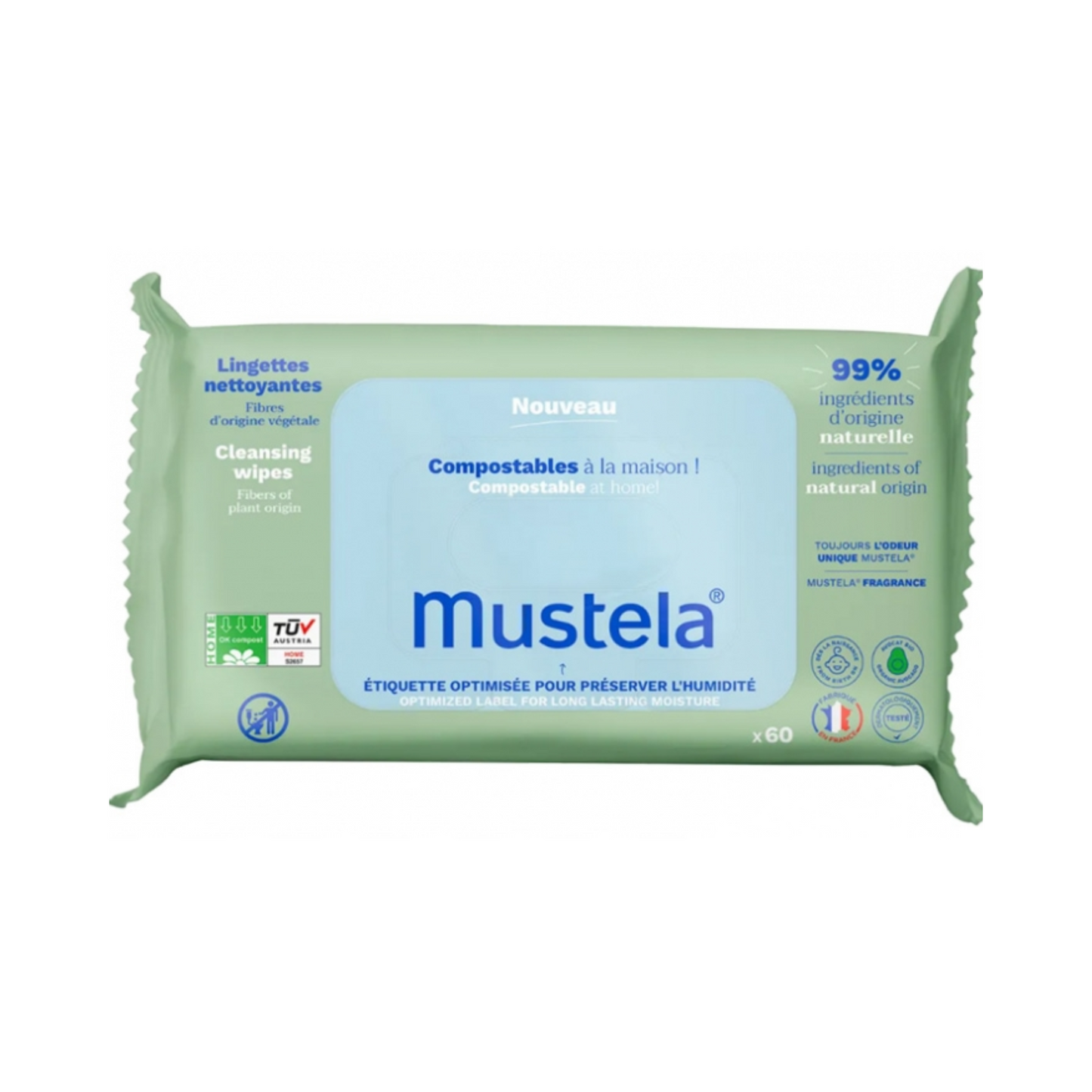 Mustela - Normal Skin Compostable Cleansing Wipes 60s - Medaid