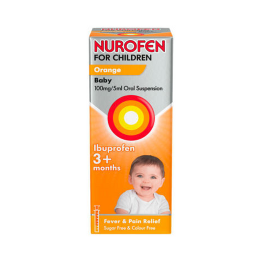 Nurofen - Baby 100mg/5ml Oral Suspension Orange Sugar & Colour Free 3+ Months 100ml - Medaid