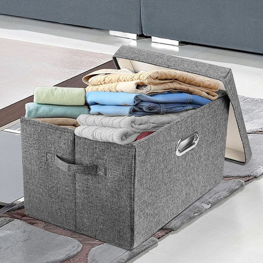 45 CM Foldable Fabric Storage Box with Lid Collapsible Bin with Handles Multipurpose Closet Organizer Basket for Clothes Toys Towels and Blankets Gray - Medaid