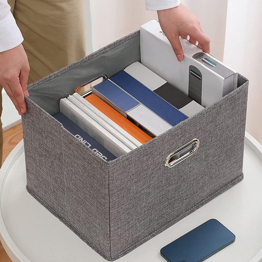 32 CM Foldable Fabric Storage Box with Lid Collapsible Bin with Handles Multipurpose Closet Organizer Basket for Clothes Toys Towels and Blankets Gray - Medaid