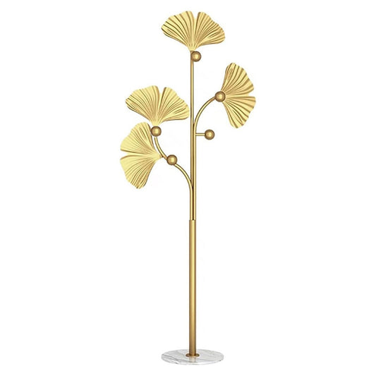 175 CM Freestanding Leaf Shape Metal Coat Rack with Stable Marble Base Clothes Hanger Stand with 5 Hooks Coat Racks for Hats Scarves Handbags Gold - Medaid