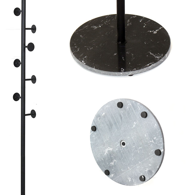 Beauenty Clothes Stand with Stable Marble Base, Free Standing Coat Hook Stand for Clothes, Easy Essembly Coat Rack with 7 Hooks for Coats, Hats, Scarves, Clothes, and Handbags (Black+Black) - Medaid