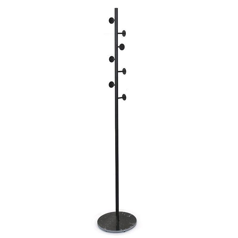 Beauenty Clothes Stand with Stable Marble Base, Free Standing Coat Hook Stand for Clothes, Easy Essembly Coat Rack with 7 Hooks for Coats, Hats, Scarves, Clothes, and Handbags (Black+Black) - Medaid