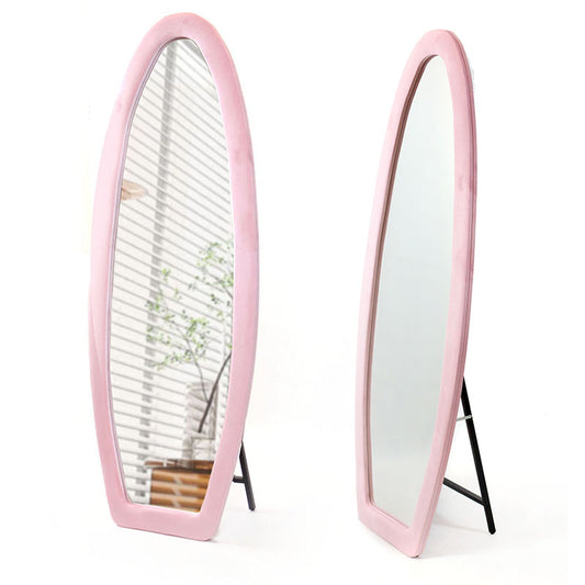 160 CM, Oval Floor Mirror, Wall Mirror Standing or Leaning Against Wall for Bedroom, Suede Wrapped Wooden Frame Mirror - Medaid
