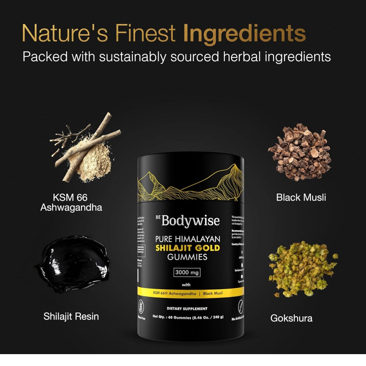 Be Bodywise Pure Himalayan Shilajit Gummies Gold I No Added Sugar I Ashwagandha - Medaid
