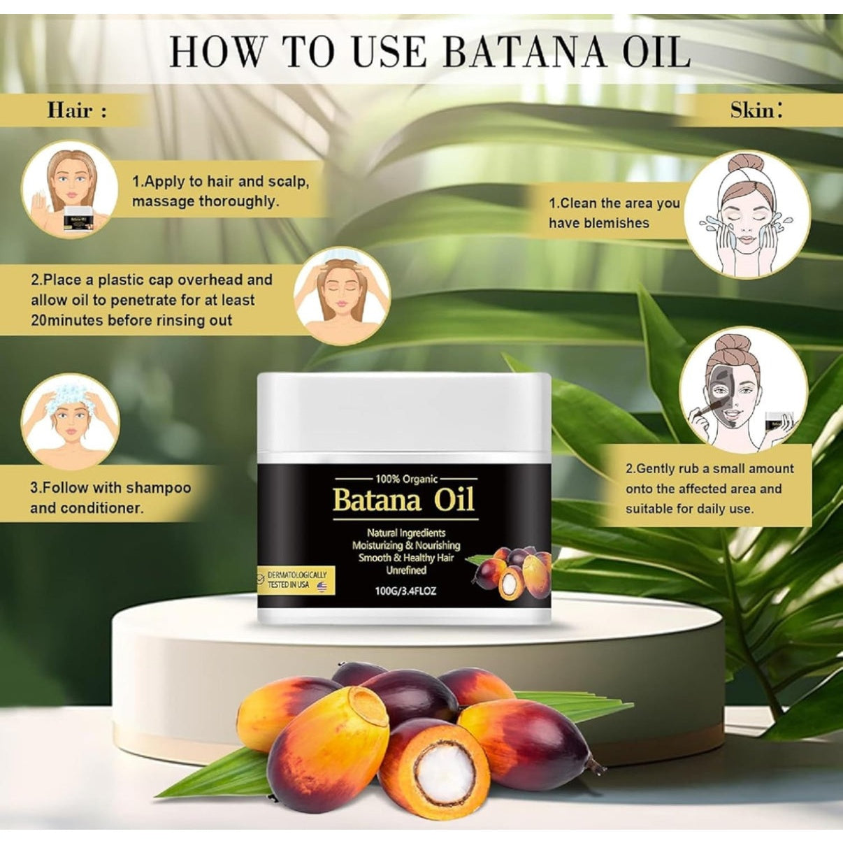 WHITE GAINS Batana Oil Hair Cream - 100% Natural Batana Oil to Prevent Hair Loss, Eliminate Split Ends, Repair Damaged Hair - Organic Hair Growth Serum for Men & Women, Thick Hair Growth from Honduras - Medaid