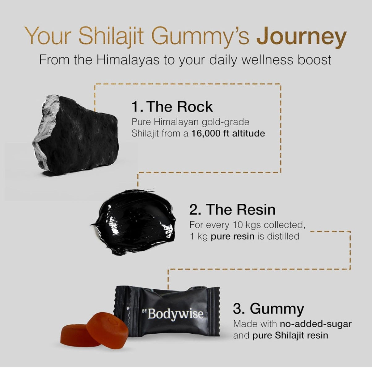 Be Bodywise Pure Himalayan Shilajit Gummies Gold I No Added Sugar I Ashwagandha - Medaid