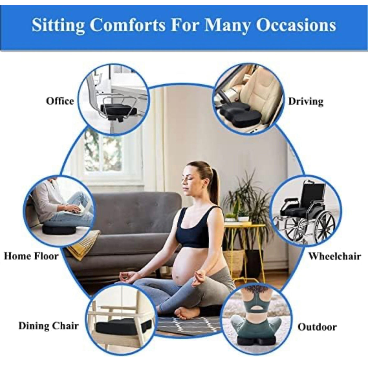 Seat Cushion for Office Chair,Memory Foam Non-Slip Desk Chair Cushion Back, Coccyx, Sciatica, Tailbone Pain Relief Butt Pillow for Office Chair, Car Wheelchair (Black) - Medaid - Lebanon