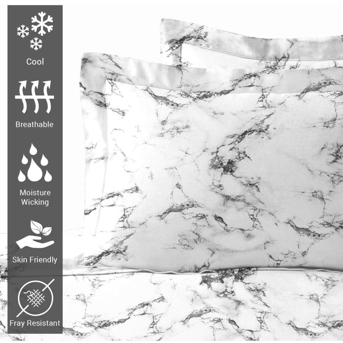 Pizuna Pure Combed Cotton Standard Pillow Cases 50x75 cm Marble White, 400 Thread Count Soft Luxurious 100% Long Staple Cotton Sateen Weave Pillow Cover With 5cm Hem (Printed Pillowcase - 2 PC) - Medaid