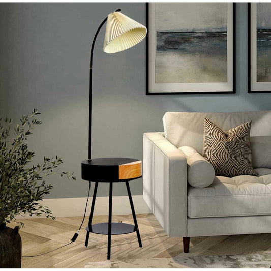 160 CM Coffee Table Floor Lamp with Drawer and Shelf for Living Room Bedside - Medaid