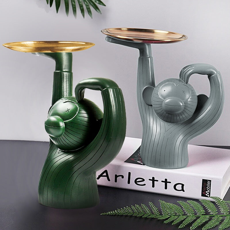 24 CM, Decorative Resin Monkey Sculpture with Serving Tray - Medaid