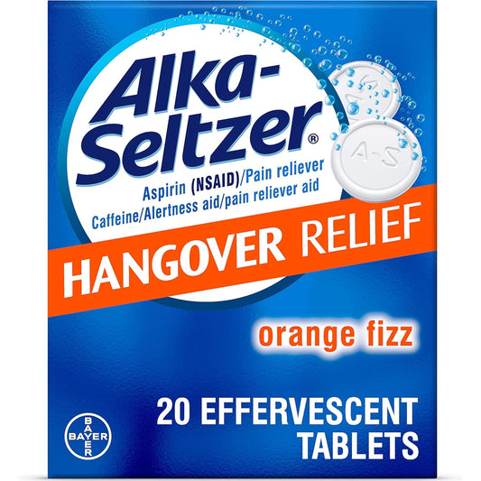Alka-Seltzer Hangover Relief Effervescent Tablets Formulated for Fast Relief of Headaches, Body Aches and Mental Fatigue, 20CT - Medaid