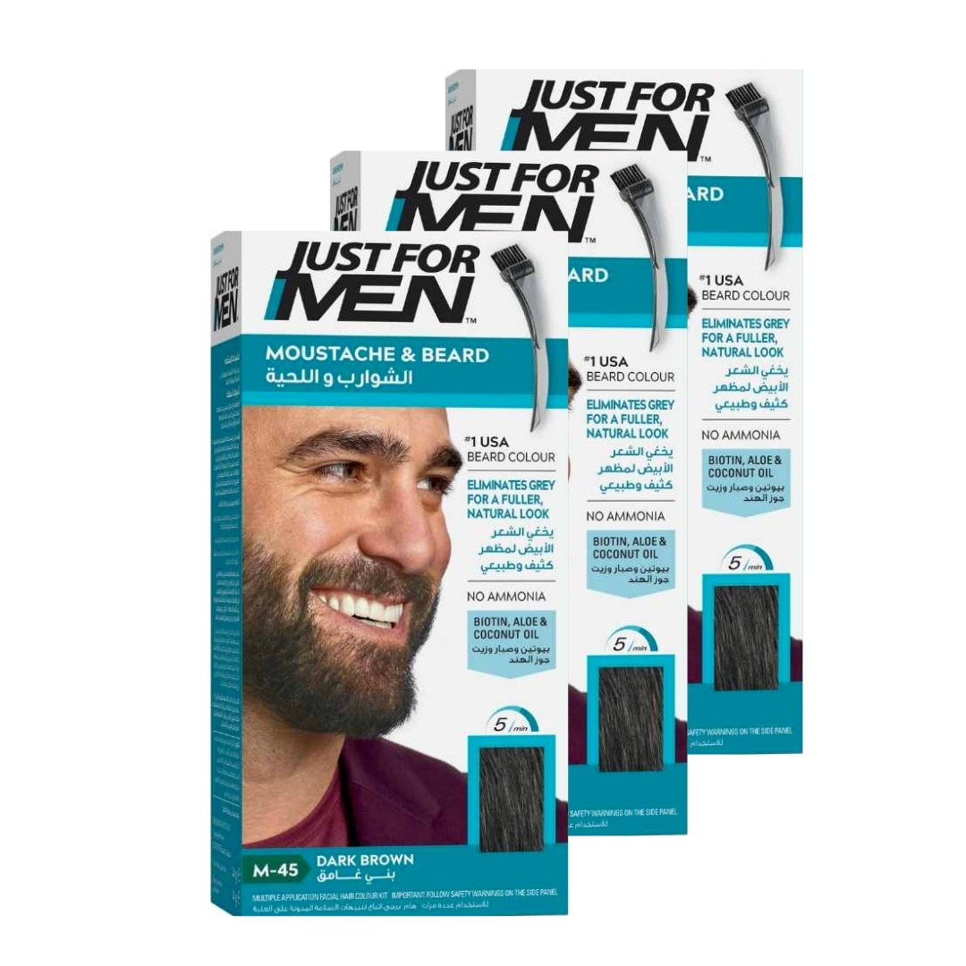 Just For Men x 3 Brush-In Color Gel For Moustache, Beard & Sideburns-Dark Brown M-45 - Medaid