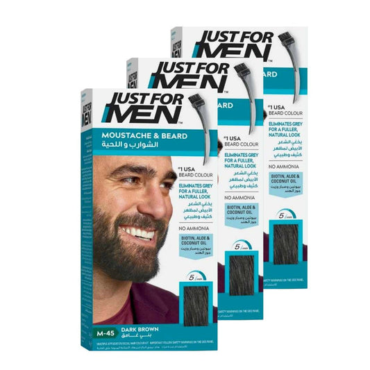Just For Men x 3 Brush-In Color Gel For Moustache, Beard & Sideburns-Dark Brown M-45 - Medaid