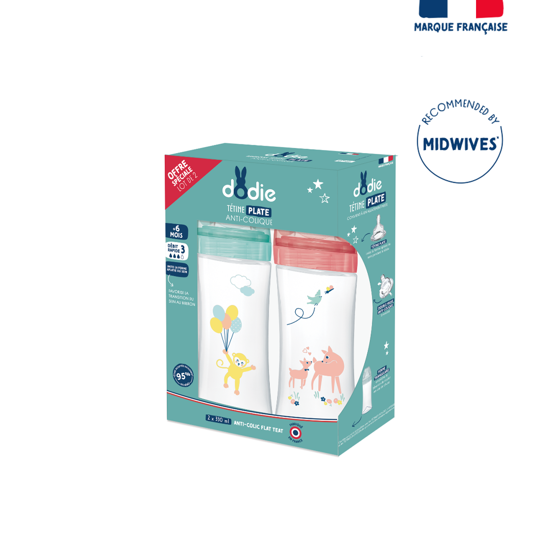 Dodie Box X2 Bottles Sensation+ Anti-Colic 330ml Garden Flat Teat Flow 3 - Medaid