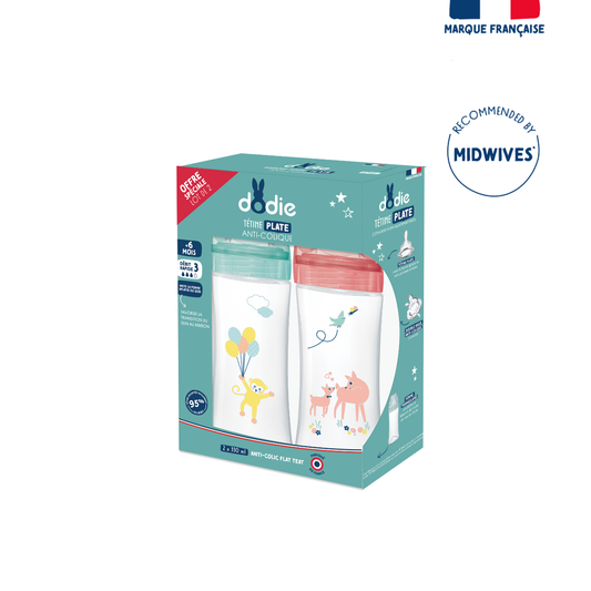 Dodie Box X2 Bottles Sensation+ Anti-Colic 330ml Garden Flat Teat Flow 3 - Medaid