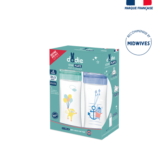 Dodie Box X2 Bottles Sensation+ Anti-Colic 330ml Sea Flat Teat Flow 3 - Medaid