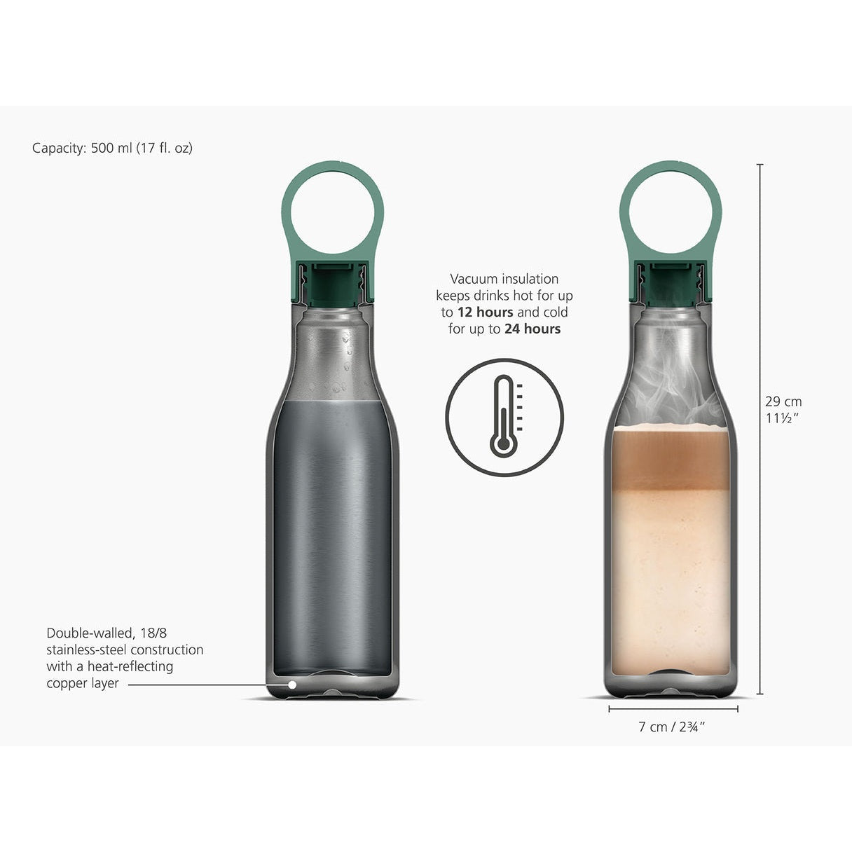 Joseph Joseph Loop™ 500ml Stainless-steel Vacuum Insulated Water Bottle Blue - Medaid