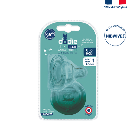 Dodie Teat Sensation+ Flat Anti-Colic Wide Neck 0-6 Months Silicone Flow 1 - Medaid