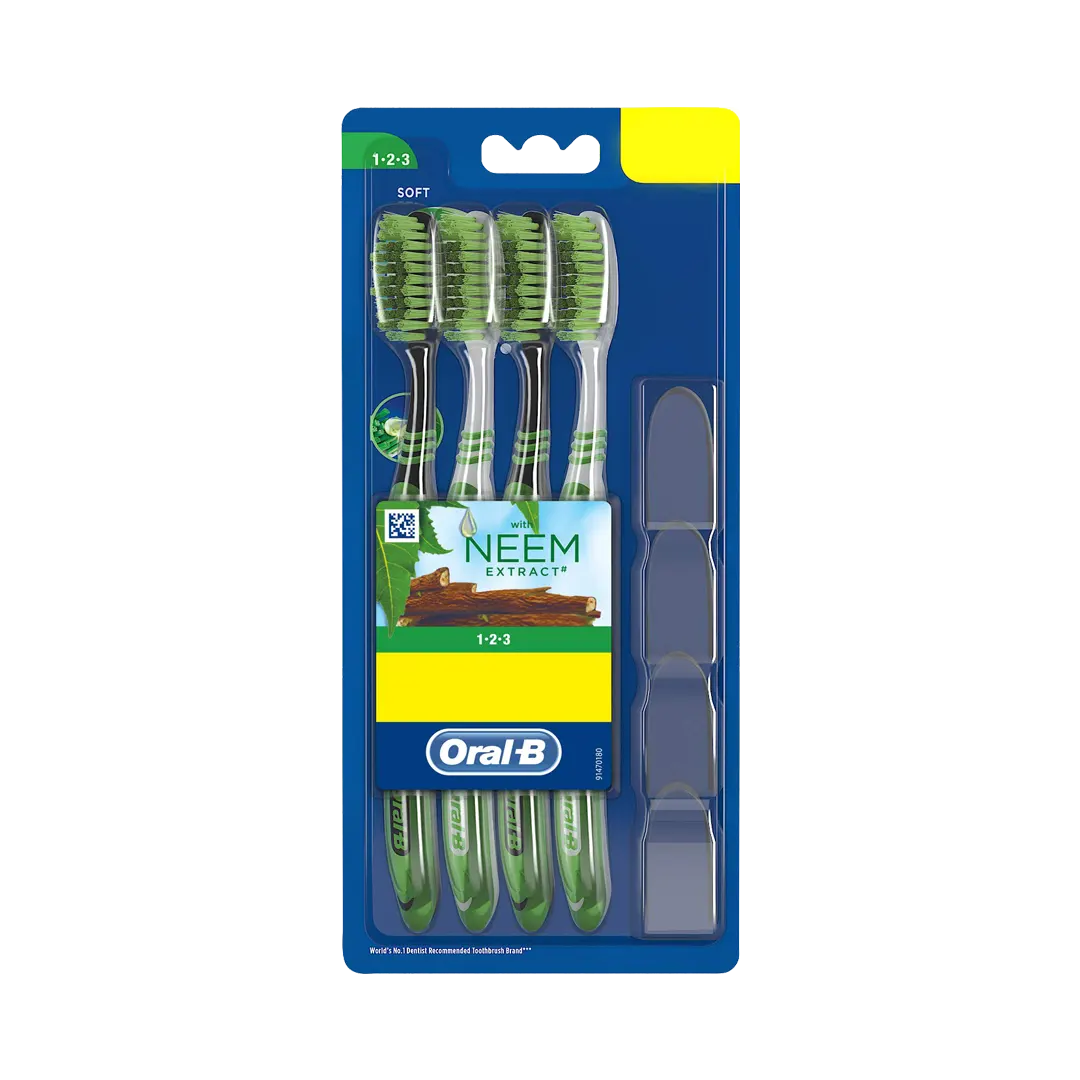 Oral-B 1.2.3 With Neem Extracts Soft Toothbrush - 4Pcs - Medaid
