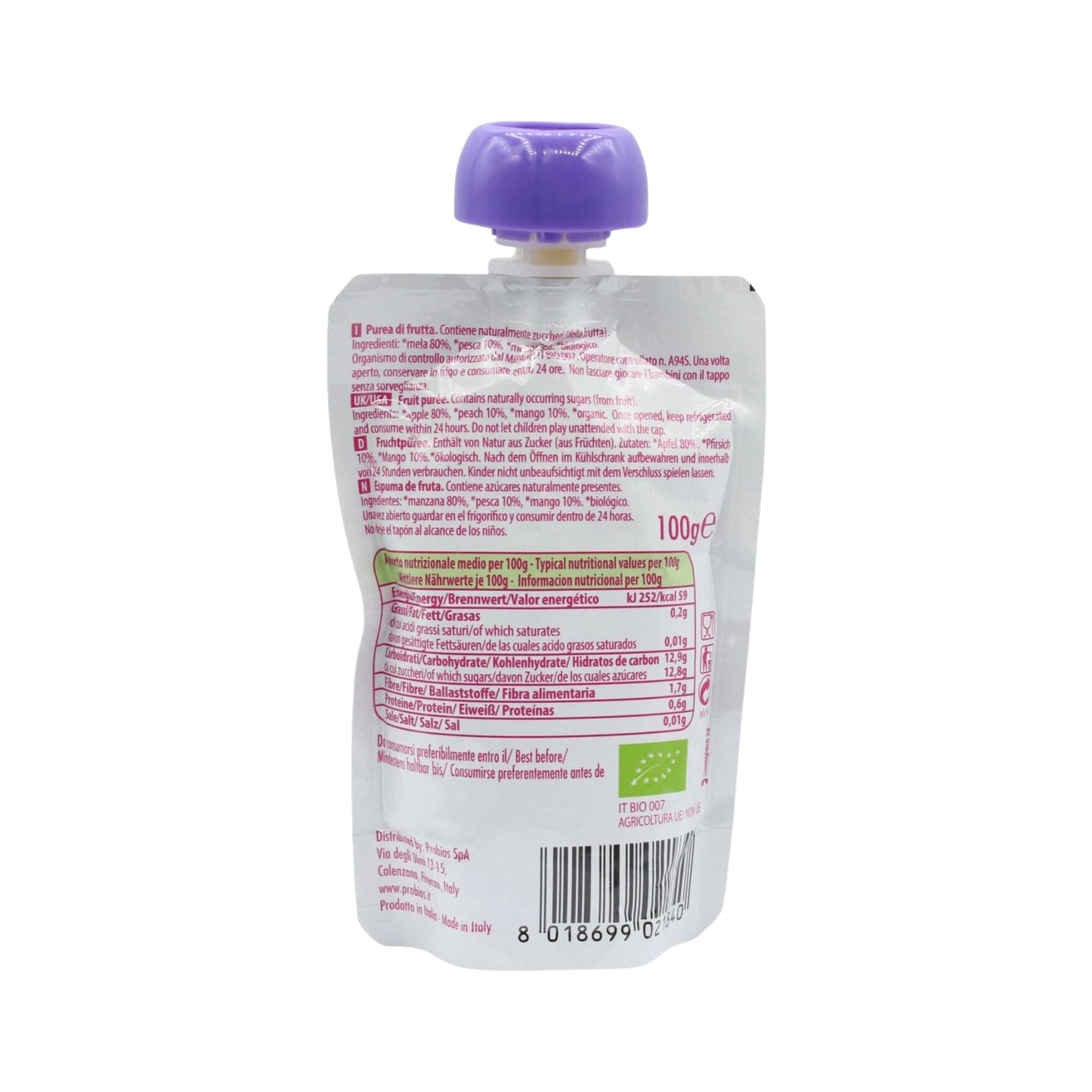 Organic Italian Peach & Apple Fruit Puree With Mango - Medaid