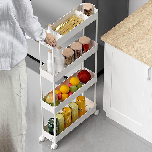100 CM X 44 CM Rolling Cart Utility Organizer Multifunctional Storage Trolley with Wheels 4 Tier Standing Shelves for Kitchen and Bathroom White - Medaid
