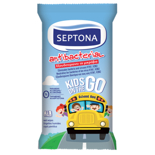 Septona Antibacterial Wipes Kids On The Go 15 Wipes - Medaid