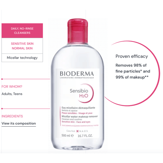Bioderma H2O Micellar Water Face Cleanser 500Ml