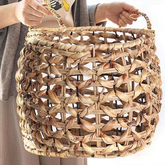 39 CM Multipurpose Handmade Rattan Woven Round Storage Basket with Handles Organizer Baskets for Living Room Bedroom Nursery Laundry - Medaid