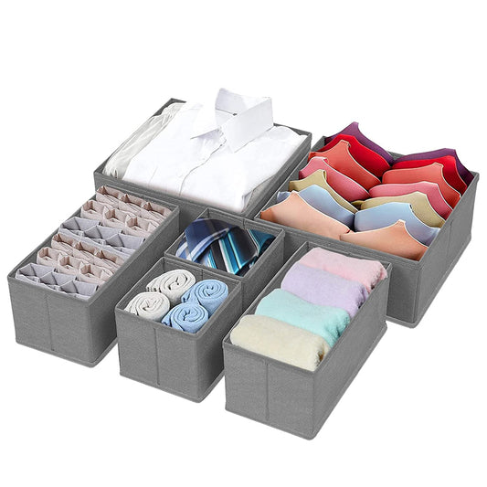 Set of 6 Drawer Storage Box Foldable Wardrobe Organizer Boxes Multipurpose Storage Organizer Bin for Shirts Underwear Ties and Bras Gray - Medaid