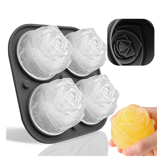 Silicone Flower Shaped Ice Mold with Cover Non Stick Mold for Ice Cube 4 Ice Balls - Medaid